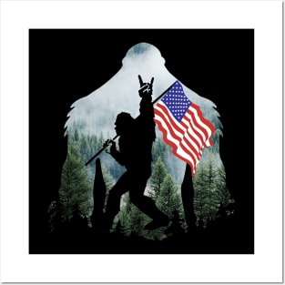 Bigfoot Into The Forest USA Flag Posters and Art